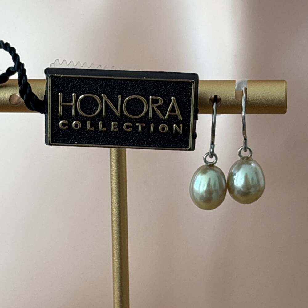 Honora Sterling 8.6mm Pearl Hook Dangle Earrings Light Sage Celadon Green